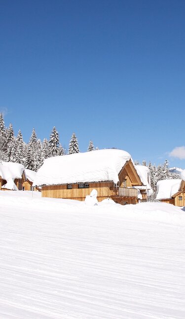 Außenansicht der Hagan Lodge Altaussee im Winter